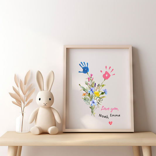 Afdrukbare bloemenkaart moederdag voor mama of oma, DIY activiteit kind peuter baby aandenken