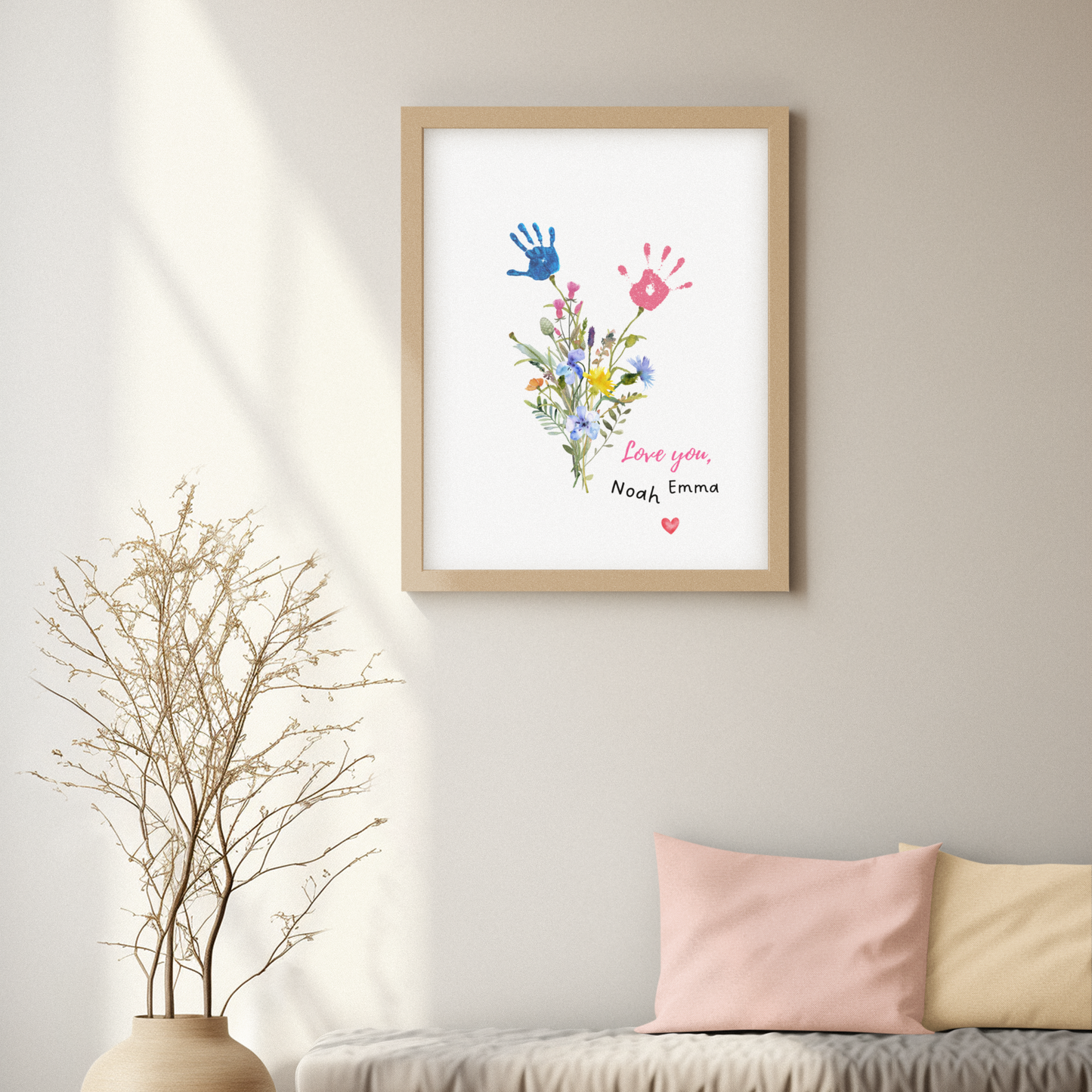 Afdrukbare bloemenkaart moederdag voor mama of oma, DIY activiteit kind peuter baby aandenken in lijst