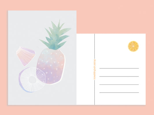 Ansichtkaart ananas Illustratie – Pasteltinten Kunstkaart voor Cadeau ananas voor en achterkant
