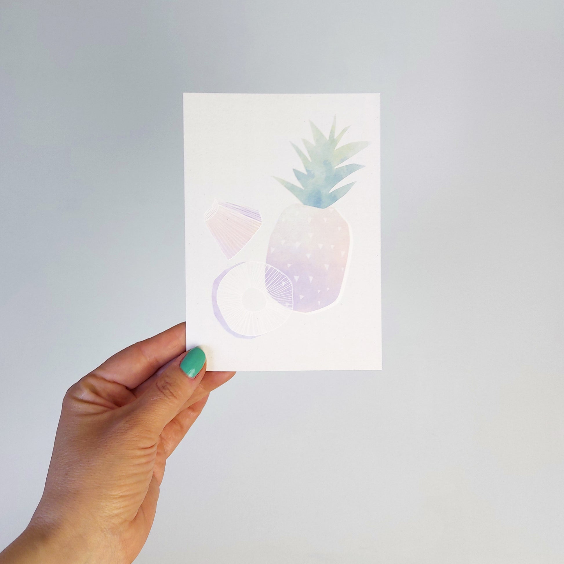Ansichtkaart ananas Illustratie – Pasteltinten Kunstkaart voor Cadeau ananas voorkant kunstkaart