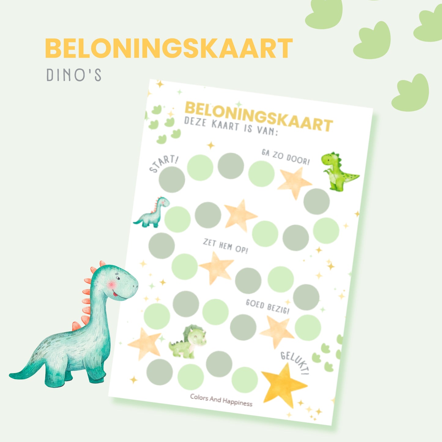 Beloningskaart voor kinderen digitale download voor positief gedrag & motivatie dino's