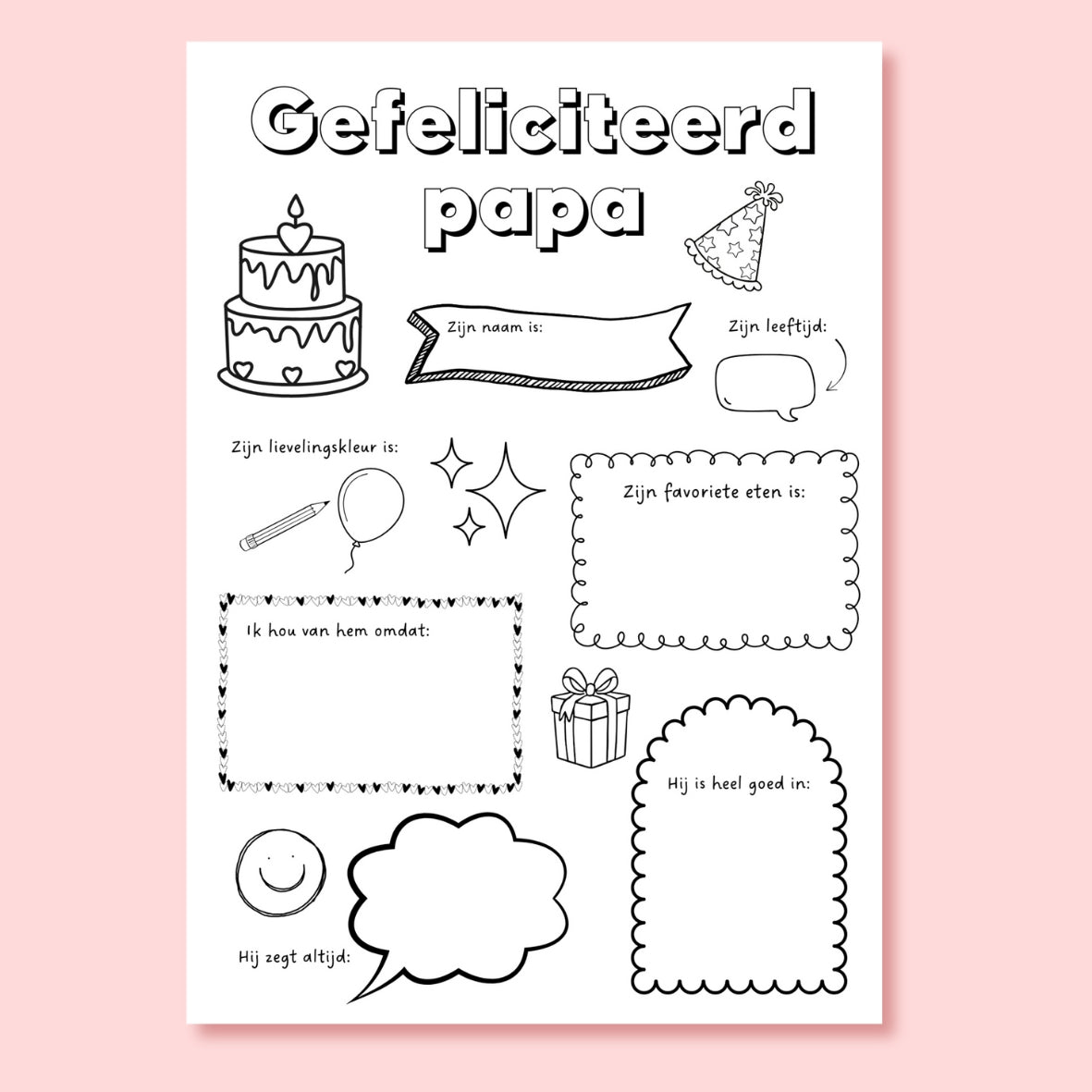 Een liefdevolle kleurplaat voor de verjaardag van papa, ingekleurd door zijn kind