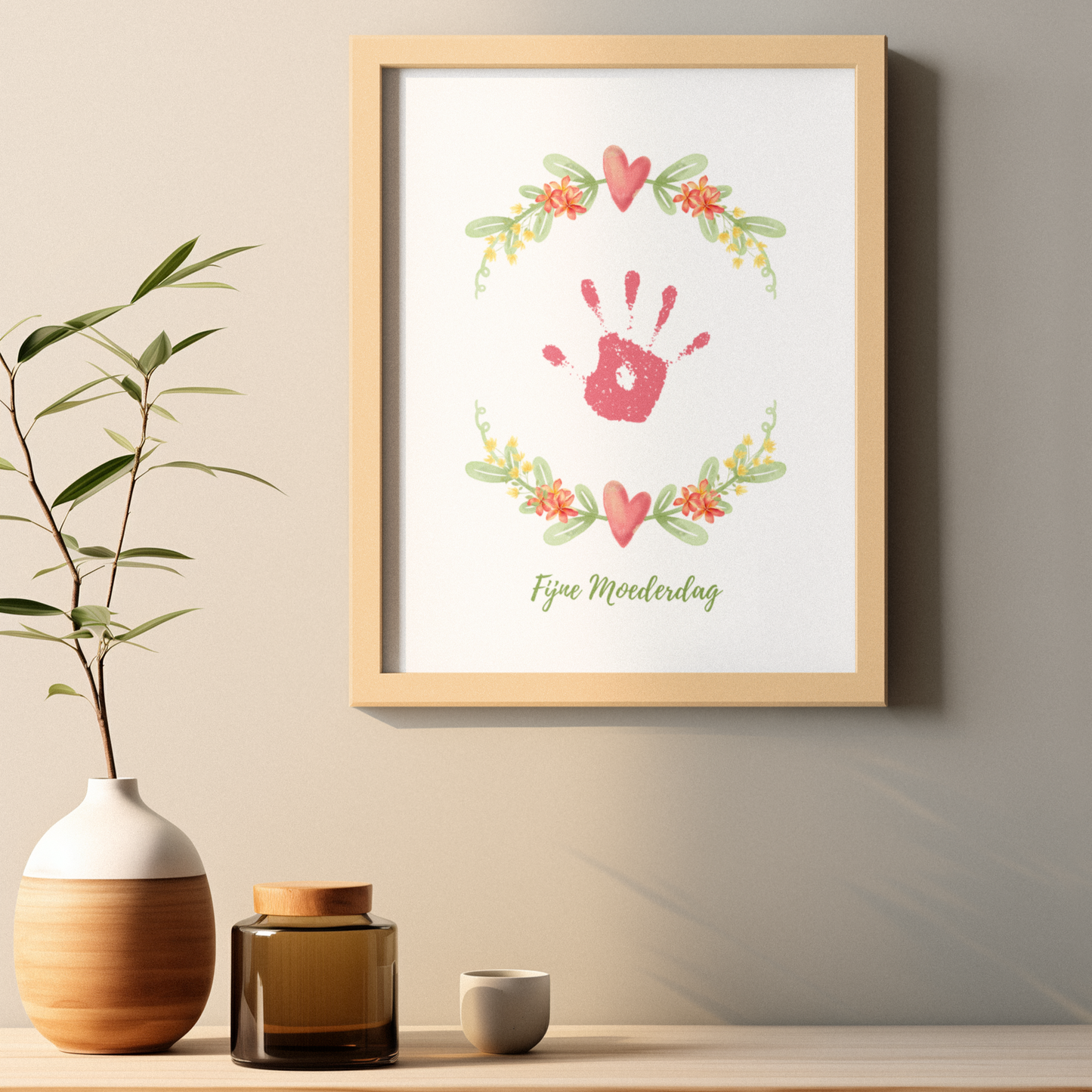 Gepersonaliseerde Moederdag kaart voor mama of oma, DIY activiteit kind peuter baby aandenken in lijst