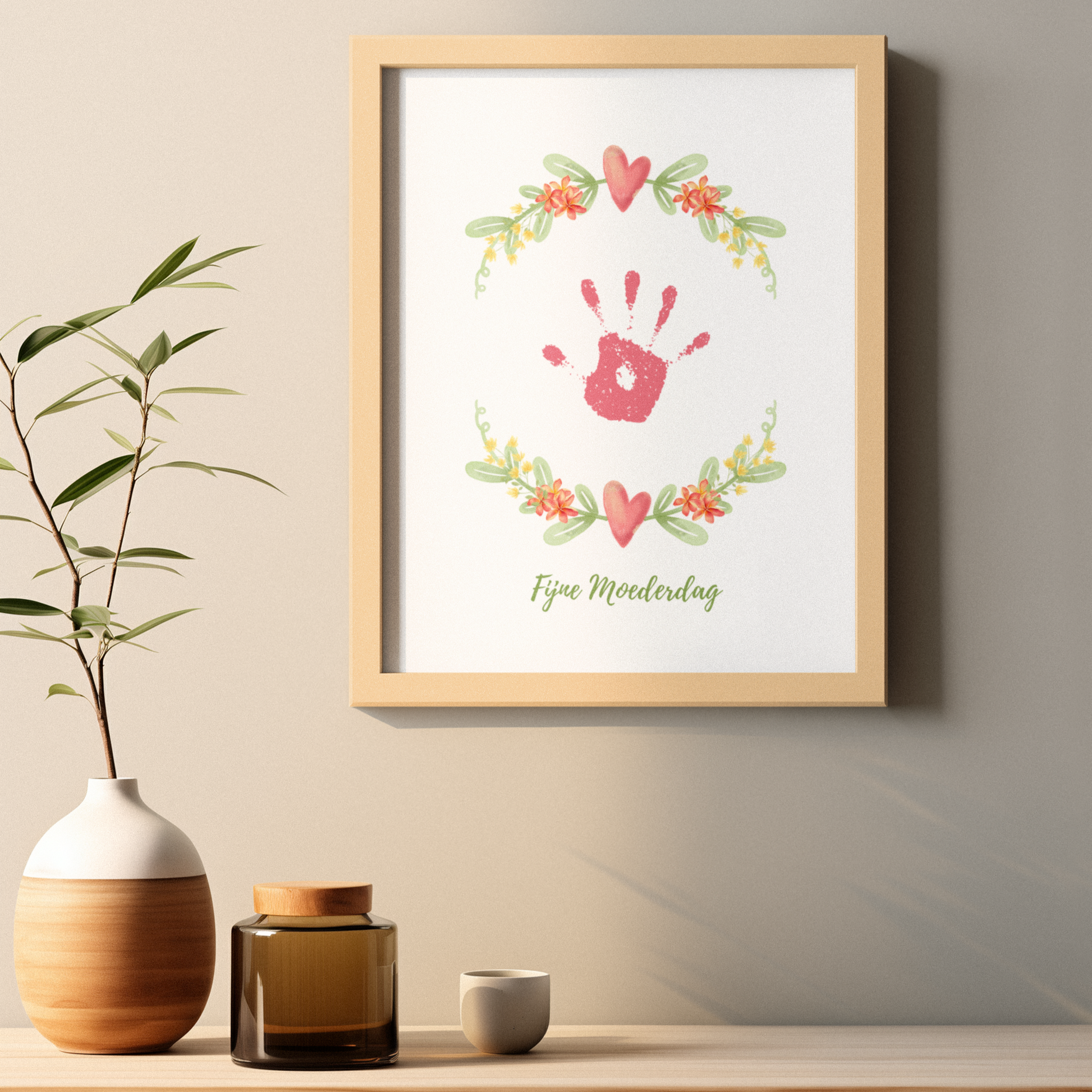 Gepersonaliseerde Moederdag kaart voor mama of oma, DIY activiteit kind peuter baby aandenken in lijst