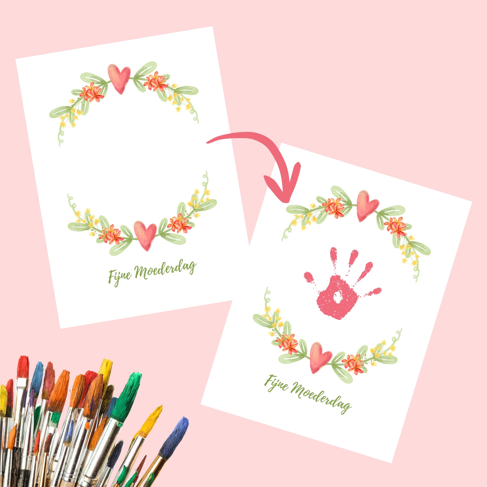 Gepersonaliseerde Moederdag kaart voor mama of oma, DIY activiteit kind peuter baby aandenken vb