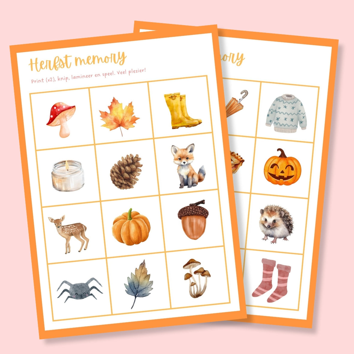 Herfst memory voor kinderen natuur thema dieren