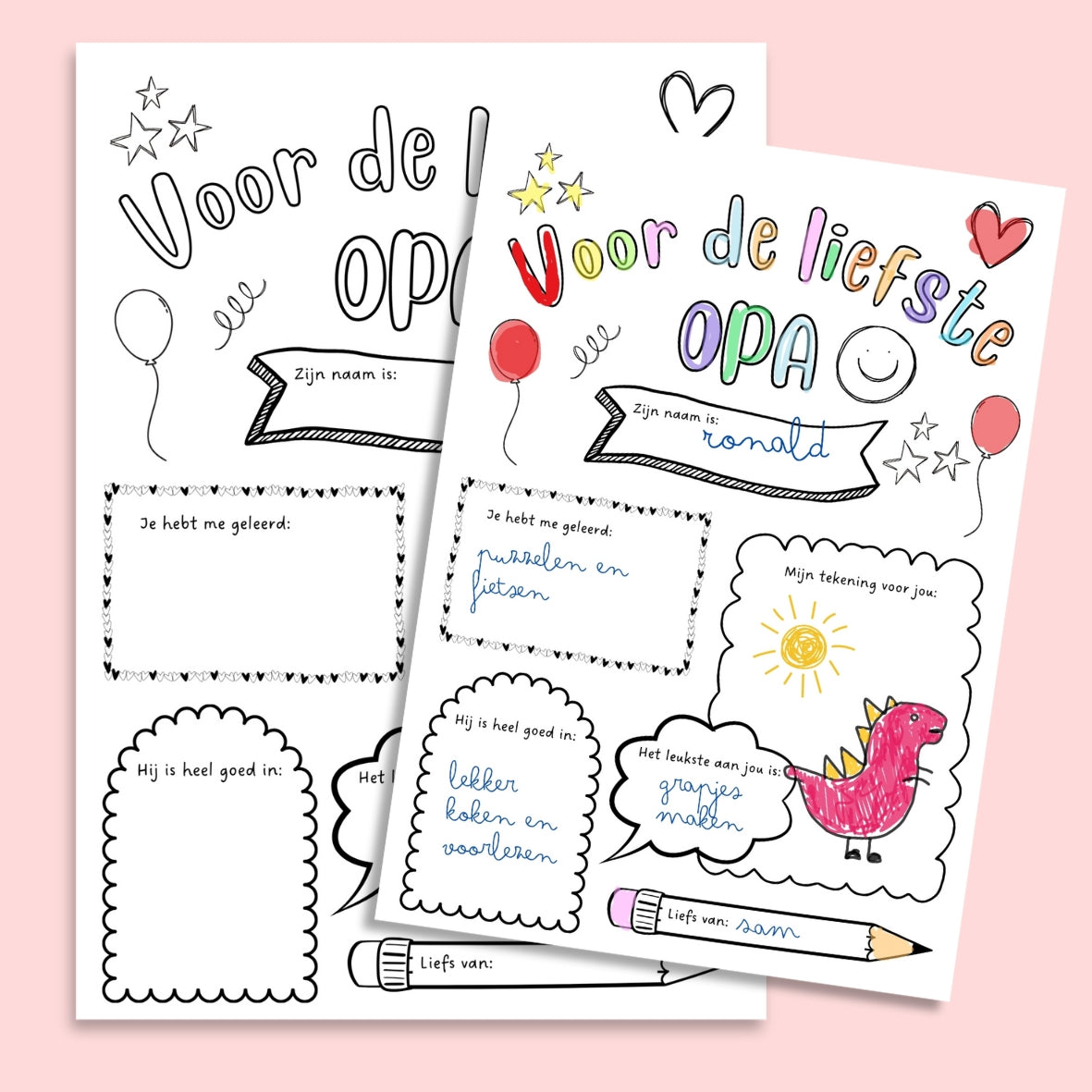 Kleurplaat voor kinderen als cadeau aan opa voor vaderdag of verjaardag