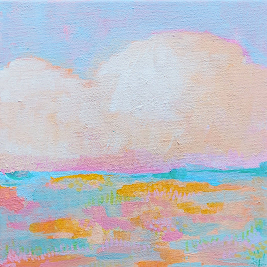 Mini Landschapschilderij “Zomerlicht”  Pastel Kleuren op 20x20 cm