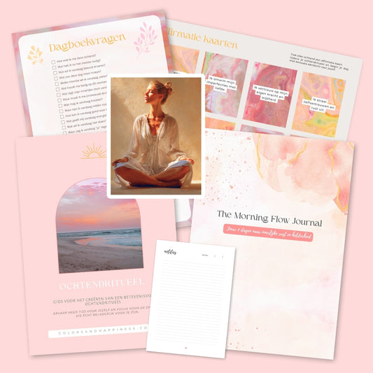 Ochtendritueel Bundel – Jouw complete toolkit voor rust & ritme Na één ochtend voel je al meer rust en focus — zonder dat je eerder hoeft op te staan.