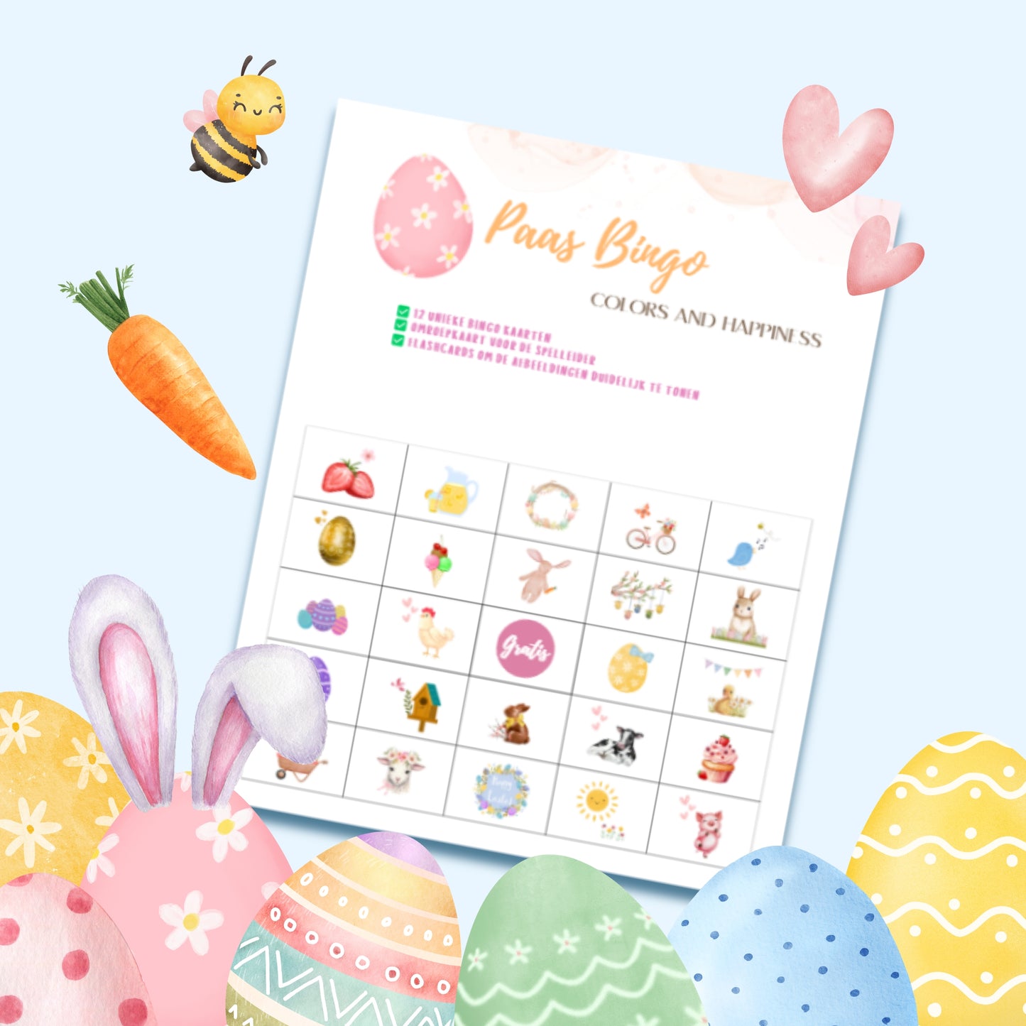 Paasbingo voor Kinderen Digitale Download met 12 Unieke Kaarten