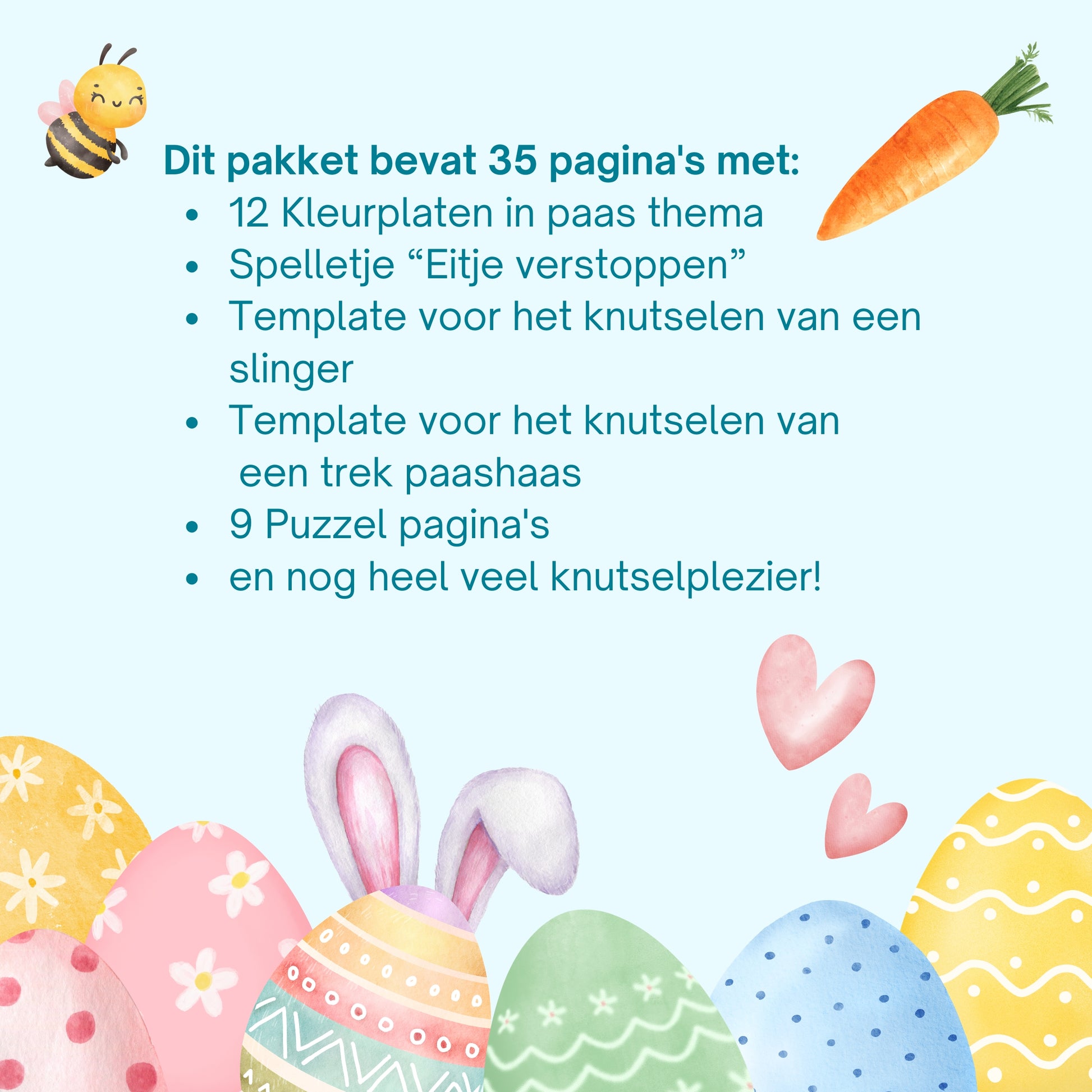 Paas activiteitenpakket digitale dowload kleurplaten en knutels templates beschrijving