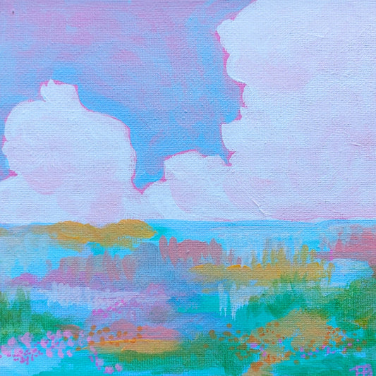 Pastel Schilderij “Avondstilte” – Klein Landschap met Houten Lijst