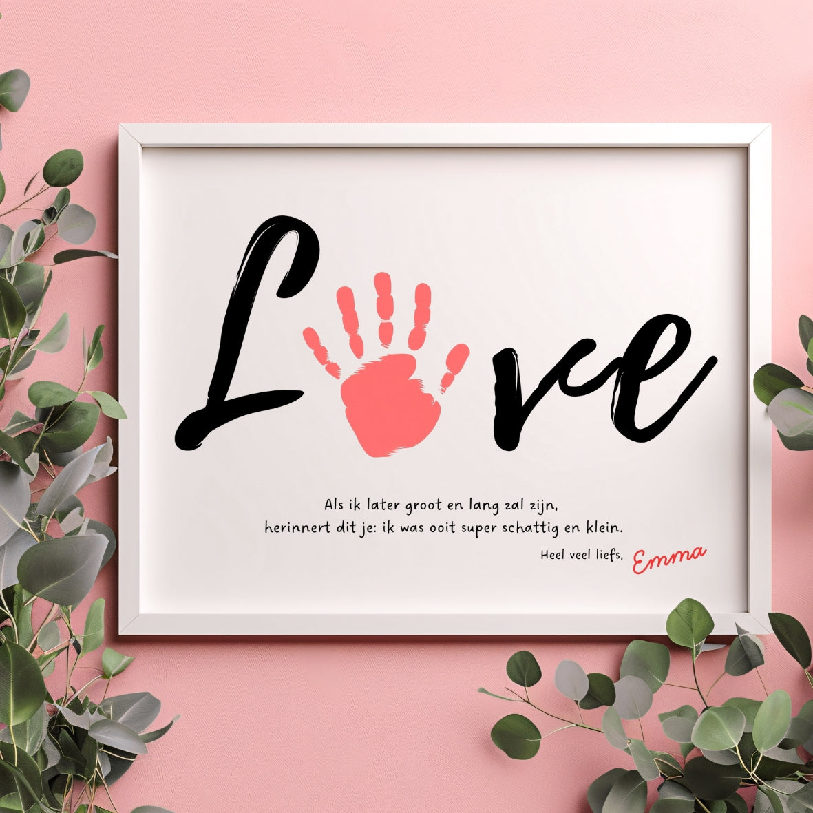 Valentijnsdag Handafdruk Kunst – Afdrukbare PDF A4 | Kinder Knutsel Cadeau handafdruk in lijst