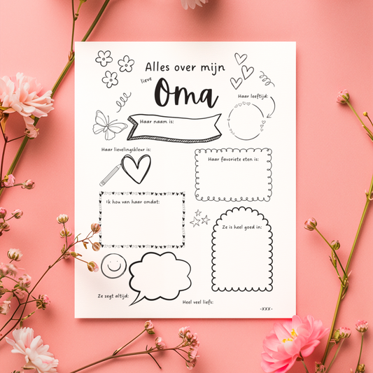 cadeakleurplaat invulpagina voor moederdag of verjaardag van oma verjaardag oma