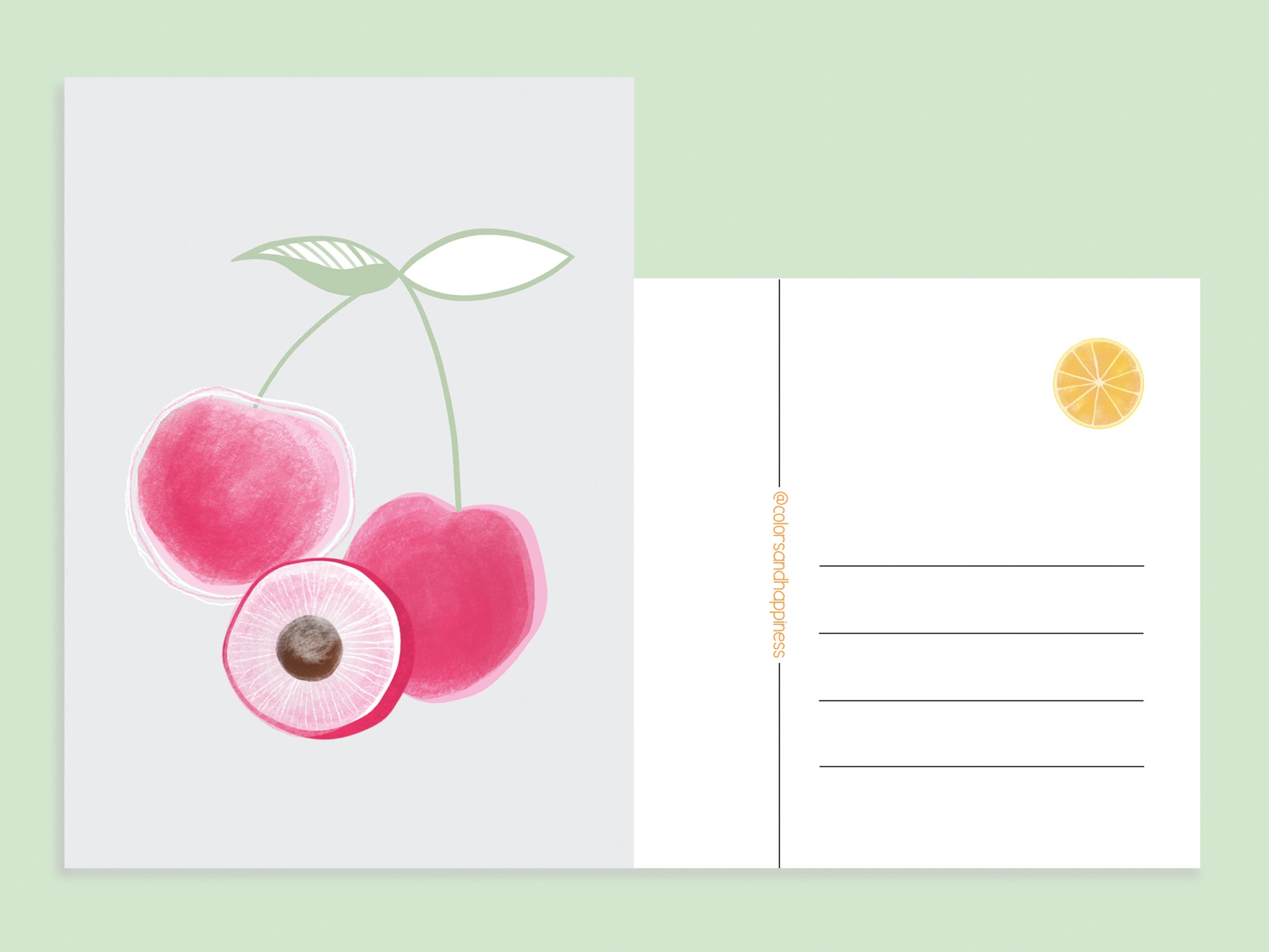 Ansichtkaart Kers Illustratie – Pasteltinten Kunstkaart voor kersen