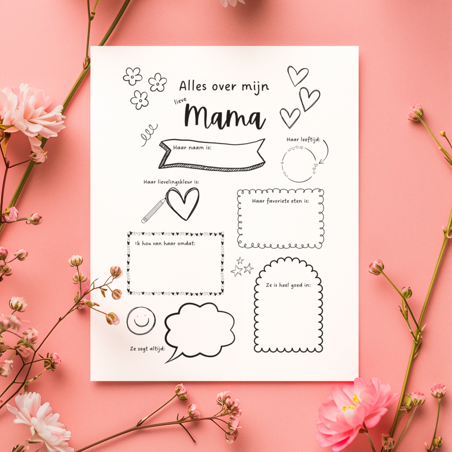 kleurplaat voor moederdag cadeau voor mama niet ingevuld