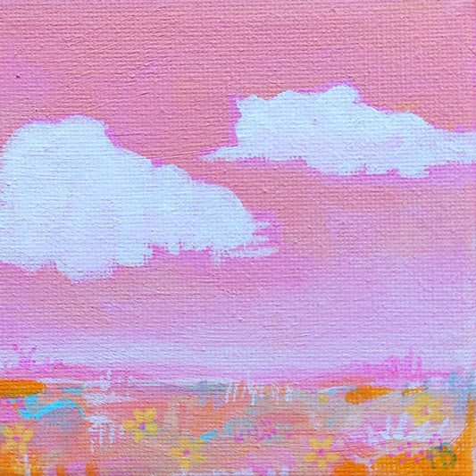landschap in pastel kleuren vergezicht met bloemenveld