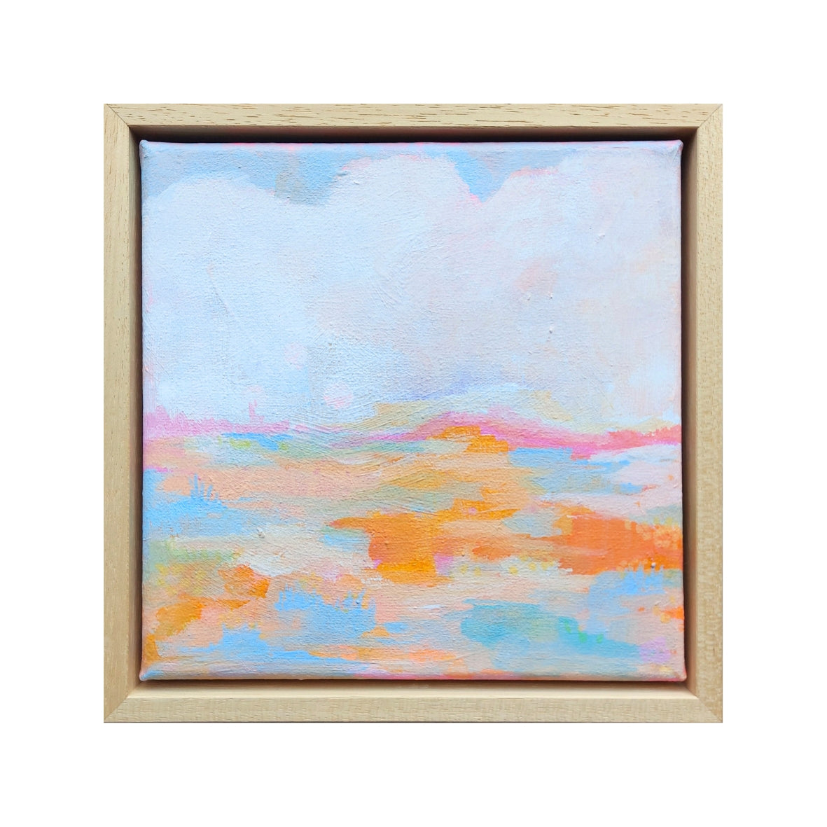 landschap schilderij in pasteltinten met houten lijst