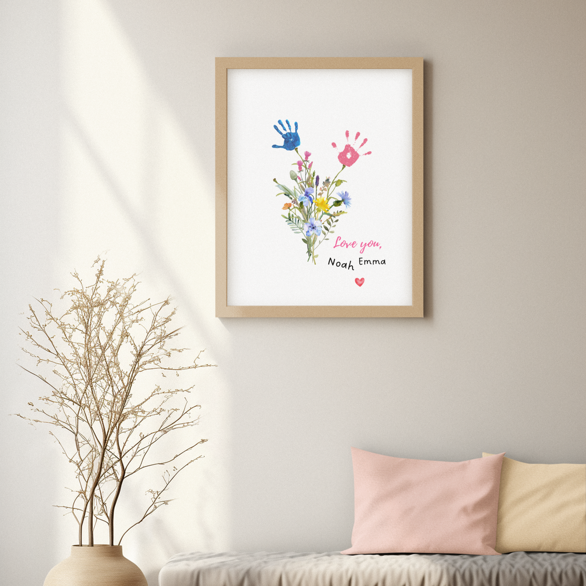 Afdrukbare bloemenkaart moederdag voor mama of oma, DIY activiteit kind peuter baby aandenken in lijst