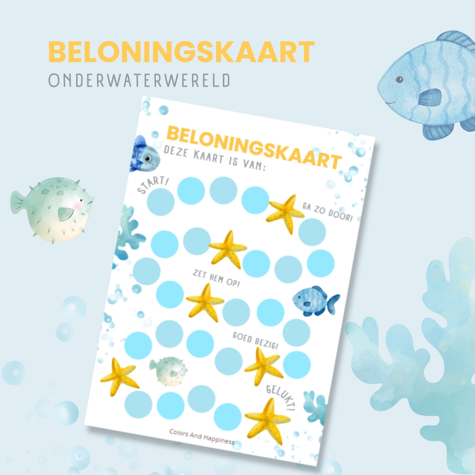 Beloningskaart voor kinderen digitale download voor positief gedrag & motivatie onderwater