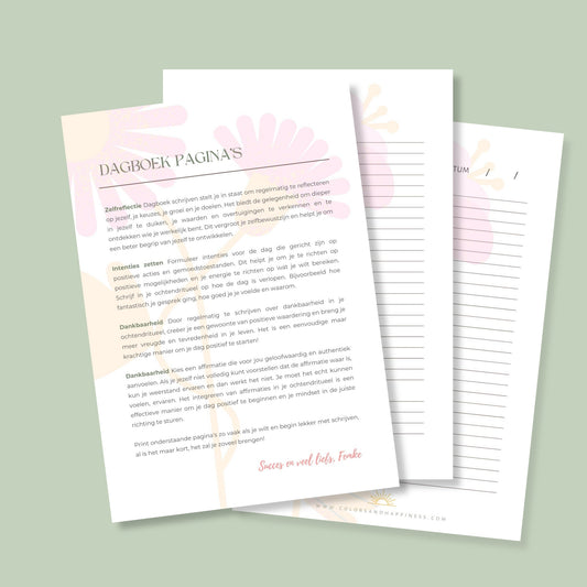 Dagboek pagina's bloemen, voor het bijhouden van je intenties, doelen, dankbaarheid en affirmaties
