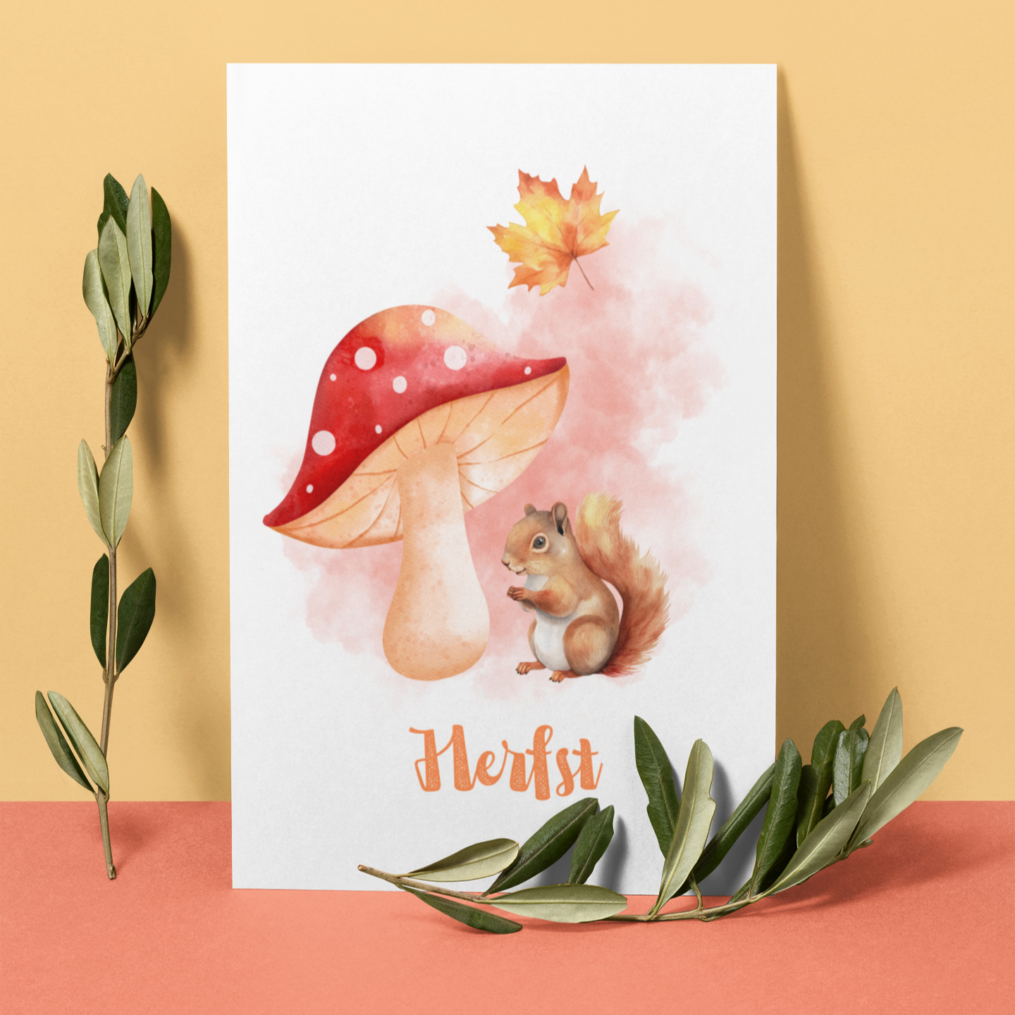 Educatieve flashcard herfst voor kinderen digitale download met illustratie