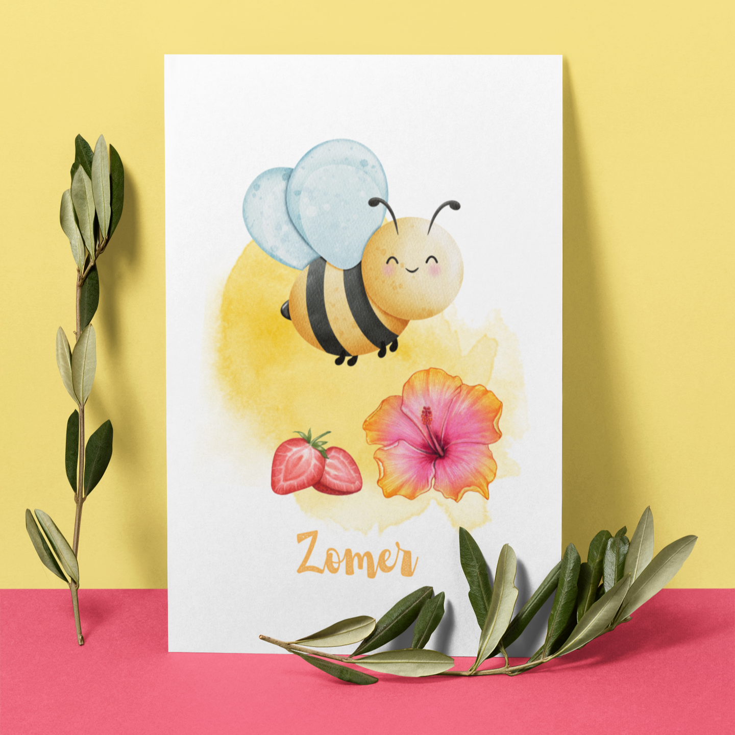 Educatieve flashcard zomer voor kinderen digitale download met illustratie
