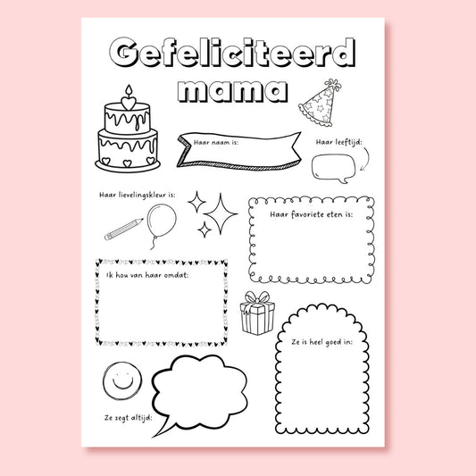 Een liefdevolle kleurplaat voor de verjaardag van mama, ingekleurd door haar kind