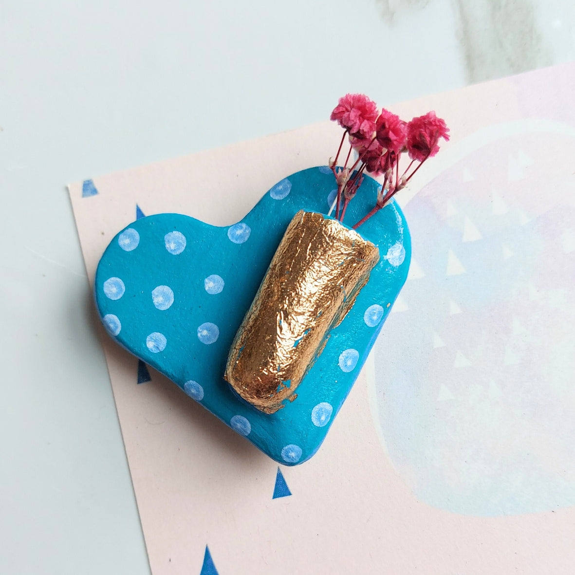 Handgemaakte Klei Magneet met een "Touch of Gold" petrol
