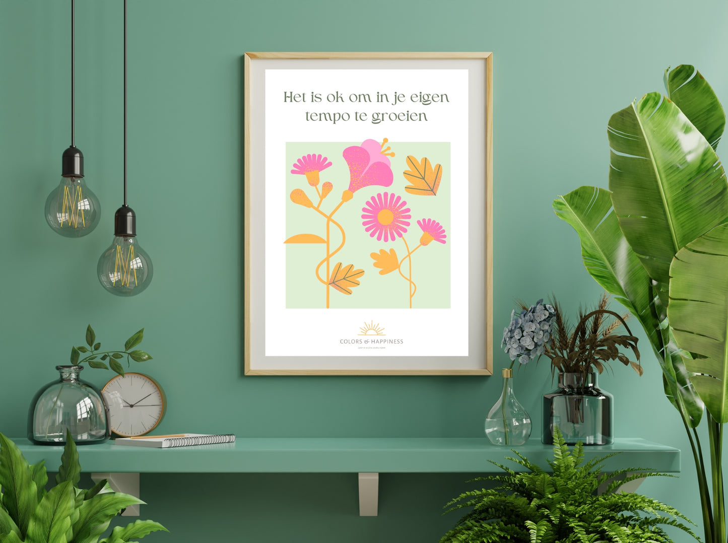 Inspirerende poster met quote "Het is ok..." en bloemen illustratie, digitale download voor een bewuster leven