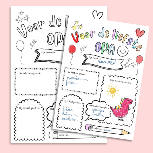 Kleurplaat voor kinderen als cadeau aan opa voor vaderdag of verjaardag