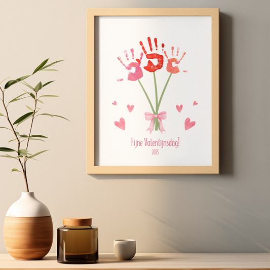 Knutsel een bos bloemen! Liefdevolle herinnering, handafdruk Valentijnsdag in lijst