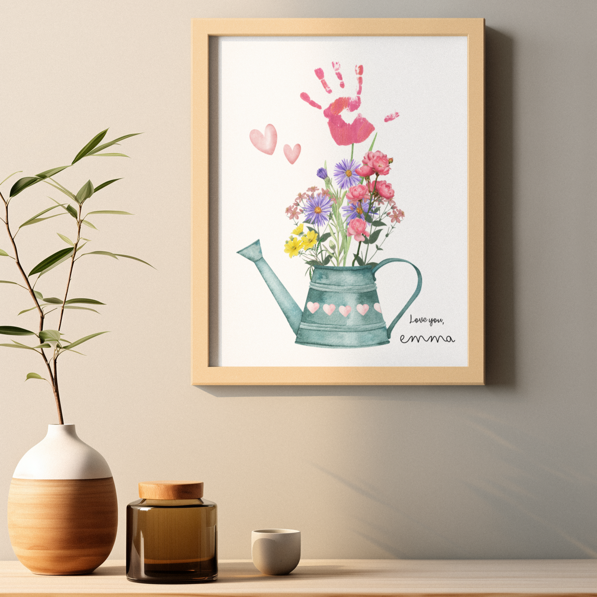 Moederdag knutsel handafdruk digitale download A4 Persoonlijk cadeau voor mama of oma in lijst