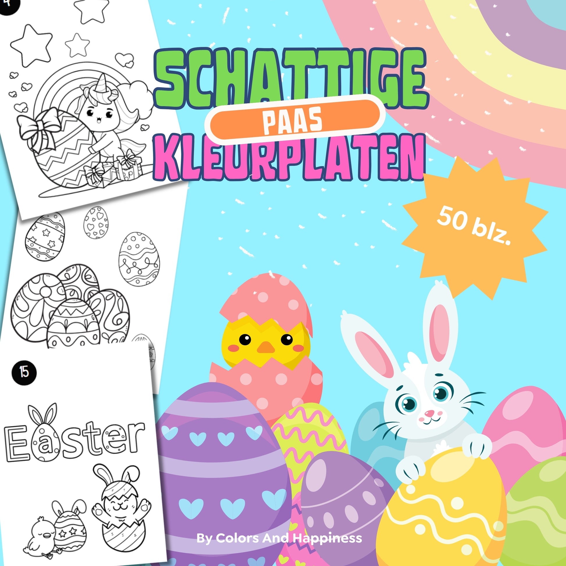Paas kleurpagina's kinderen kleurplaten met paashazen, eieren & voorjaar activiteitenboek voor kids 4-8 jaar digitale download Paas cadeau 