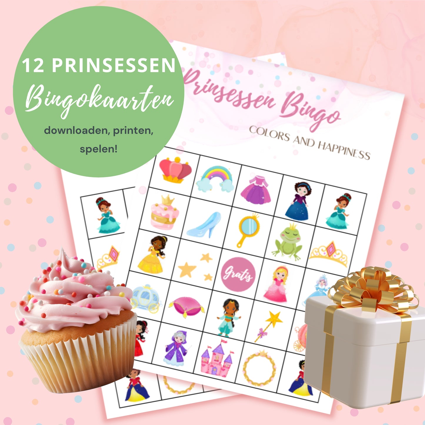 Prinsessen bingo digitale download 12 unieke bingokaarten & omroepkaarten perfect voor kinderfeestjes