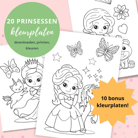 30 verschillende Kleurplaten in Prinsessen thema