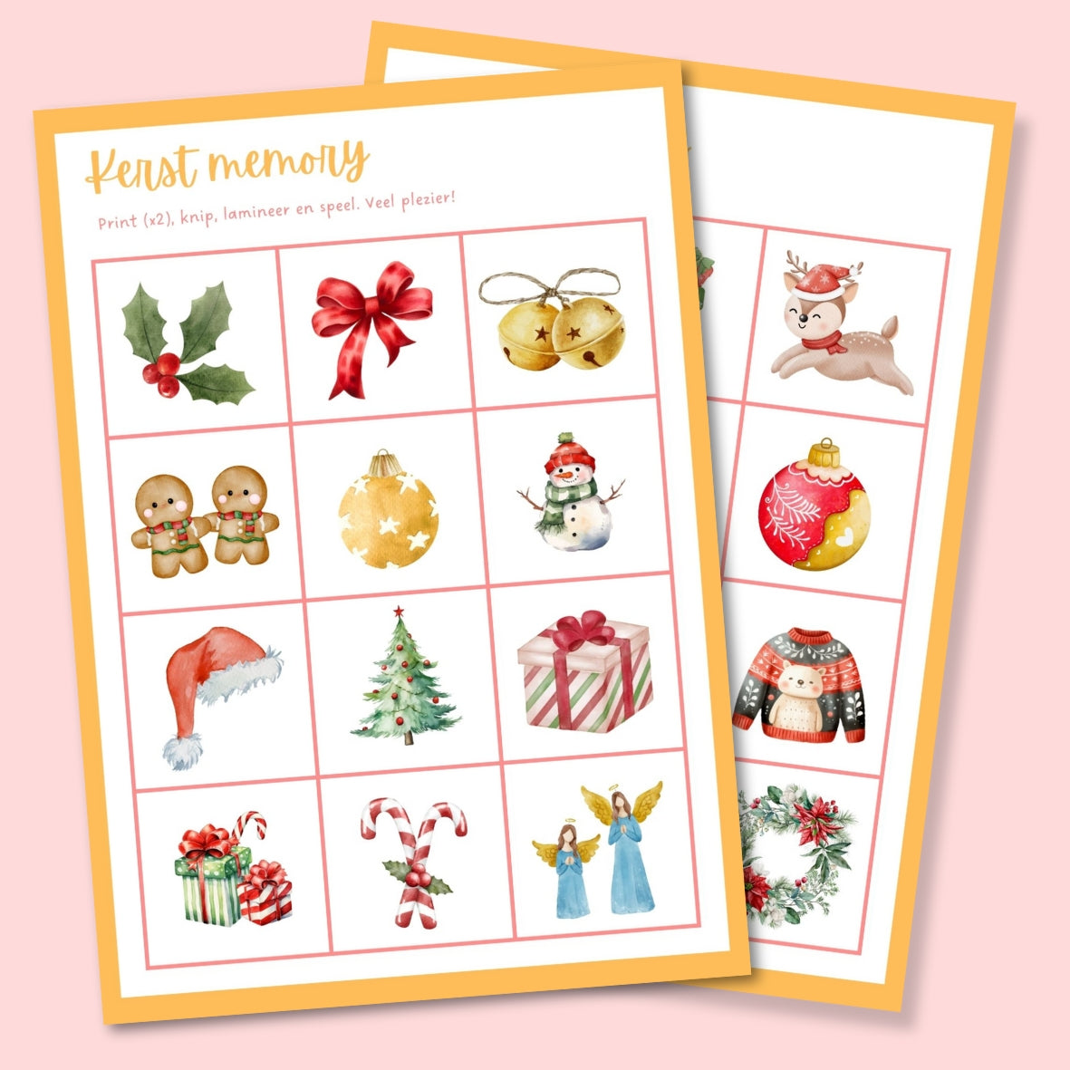 Printbaar Kerst memory spel voor kinderen (PDF) met 24 illustraties