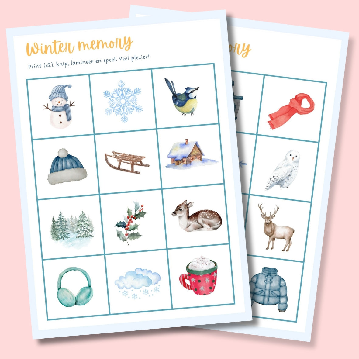 Printbaar Winter Memory Spel voor Kinderen