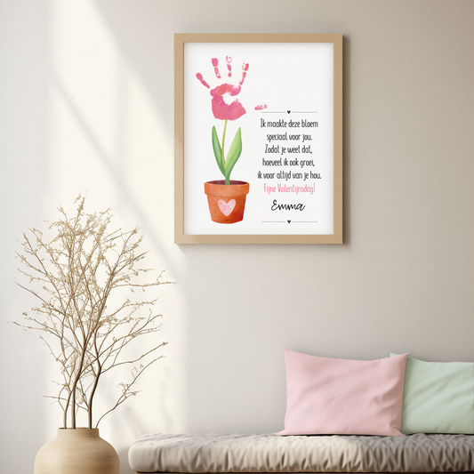 Valentijnsdag handafdruk knutsel digitale download uniek cadeau van kind voor moeder, vader opa of oma