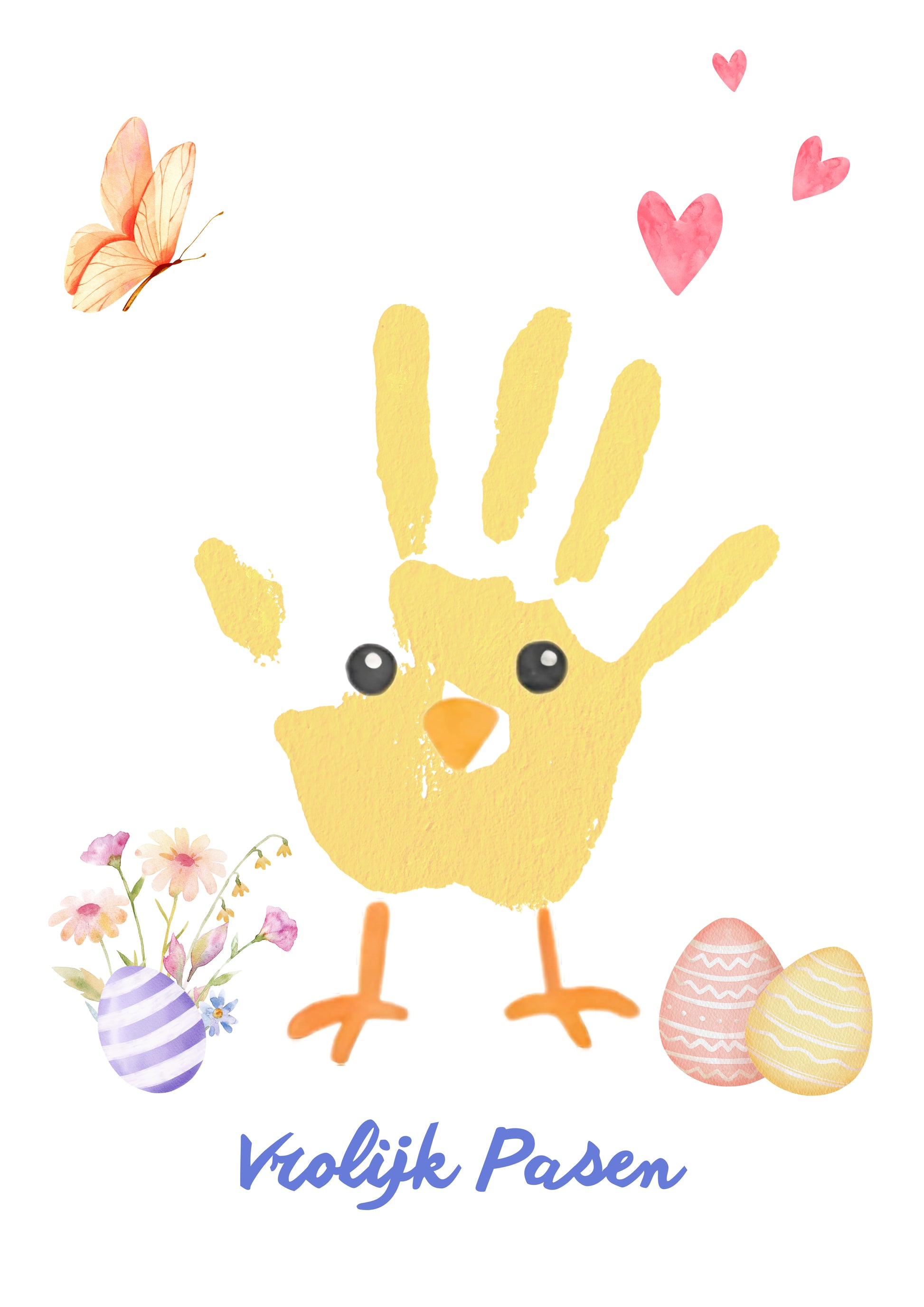 Vrolijk Pasen handafdruk knutsel kuiken, Lente DIY cadeau aandenken kind peuter baby vb