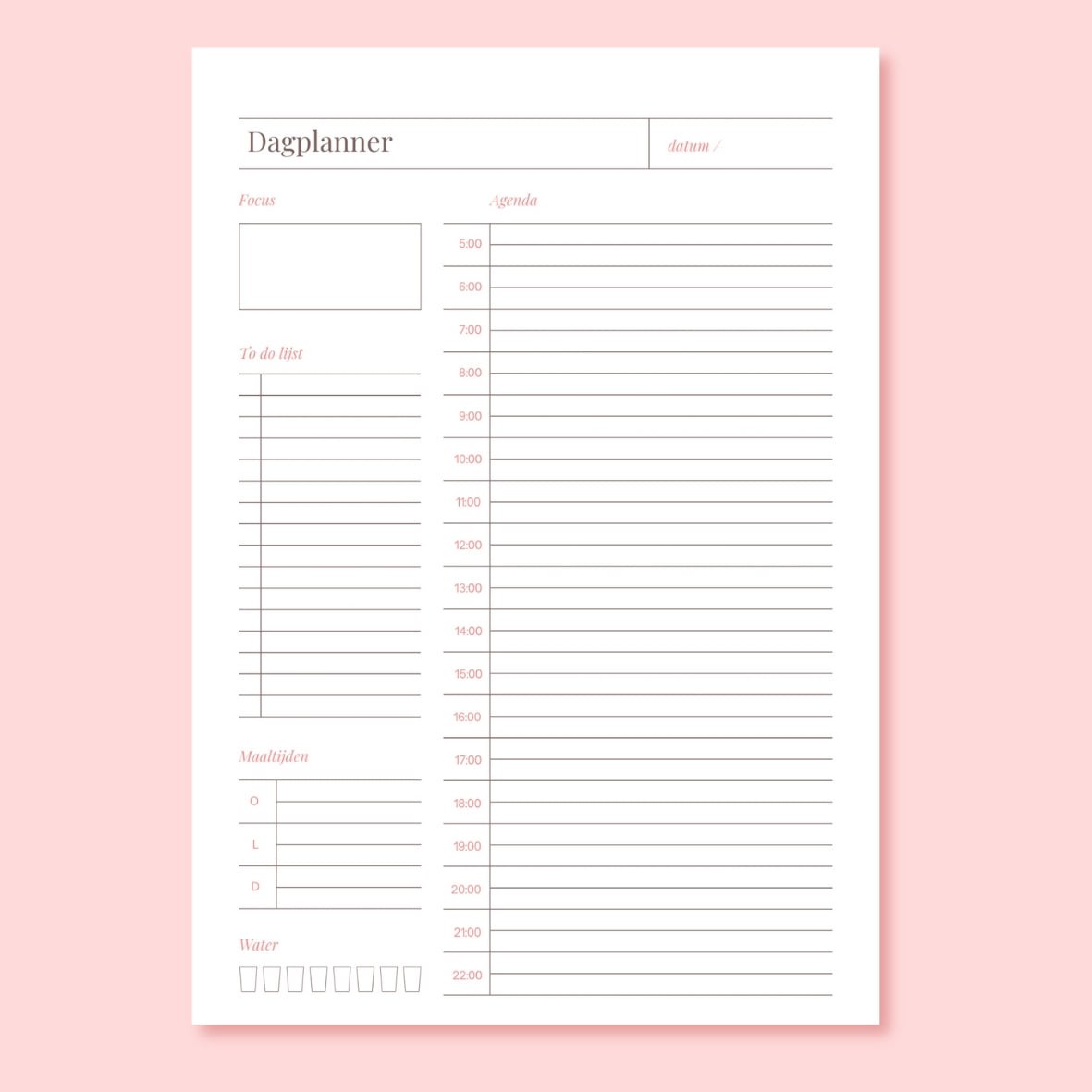 agenda dagplanner prinatble voor overzicht