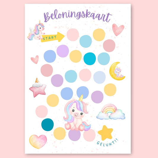 beloningskaart unicorn voor kinderen unicorns regenboog hartjes