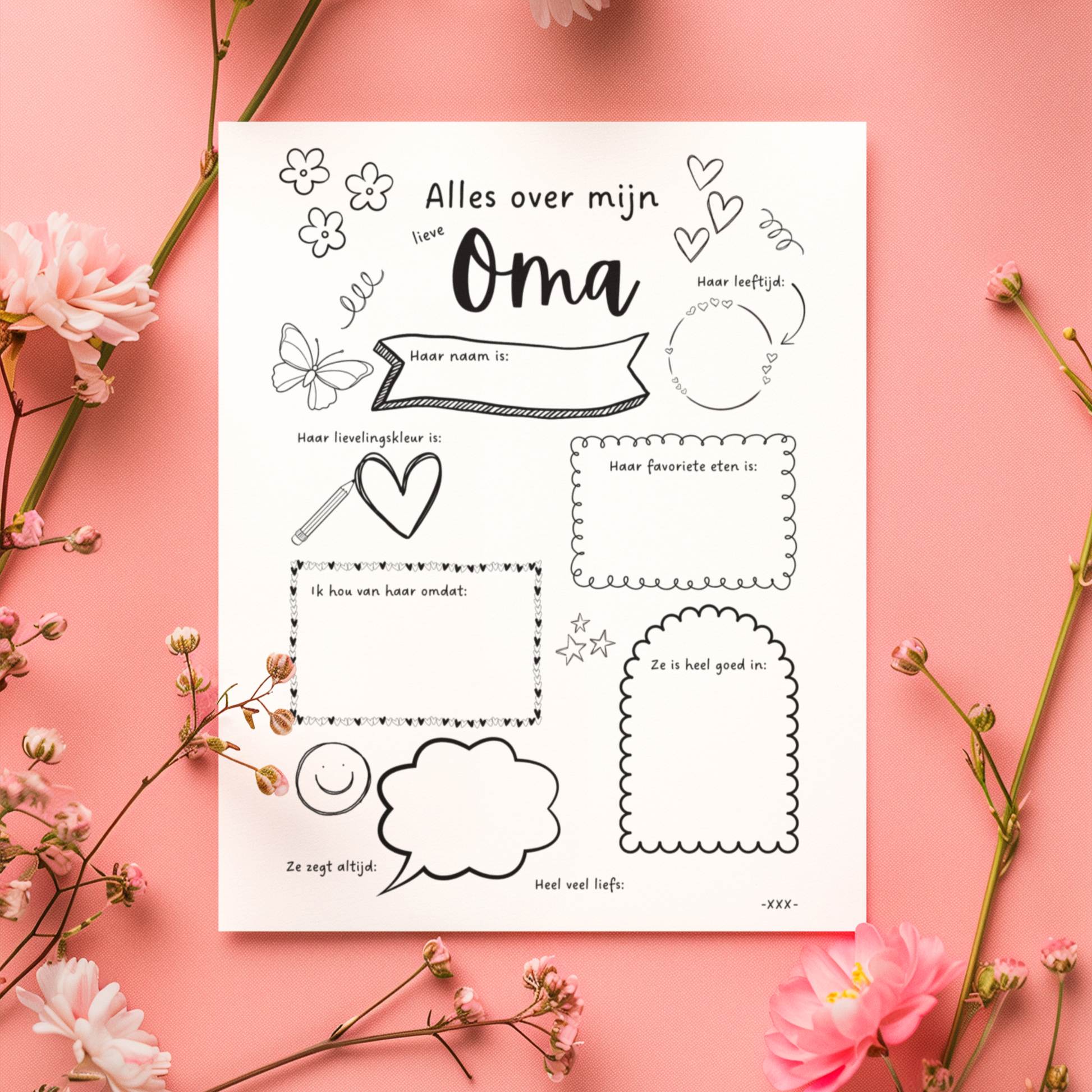 cadeakleurplaat invulpagina voor moederdag of verjaardag van oma verjaardag oma