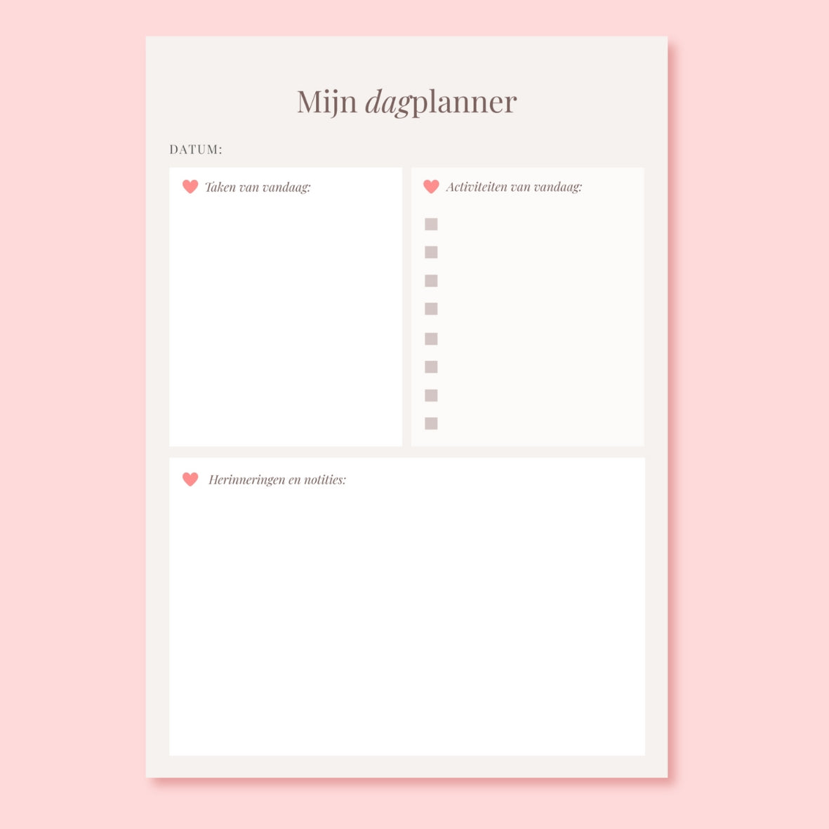 dagplanner taken activiteiten notities printable
