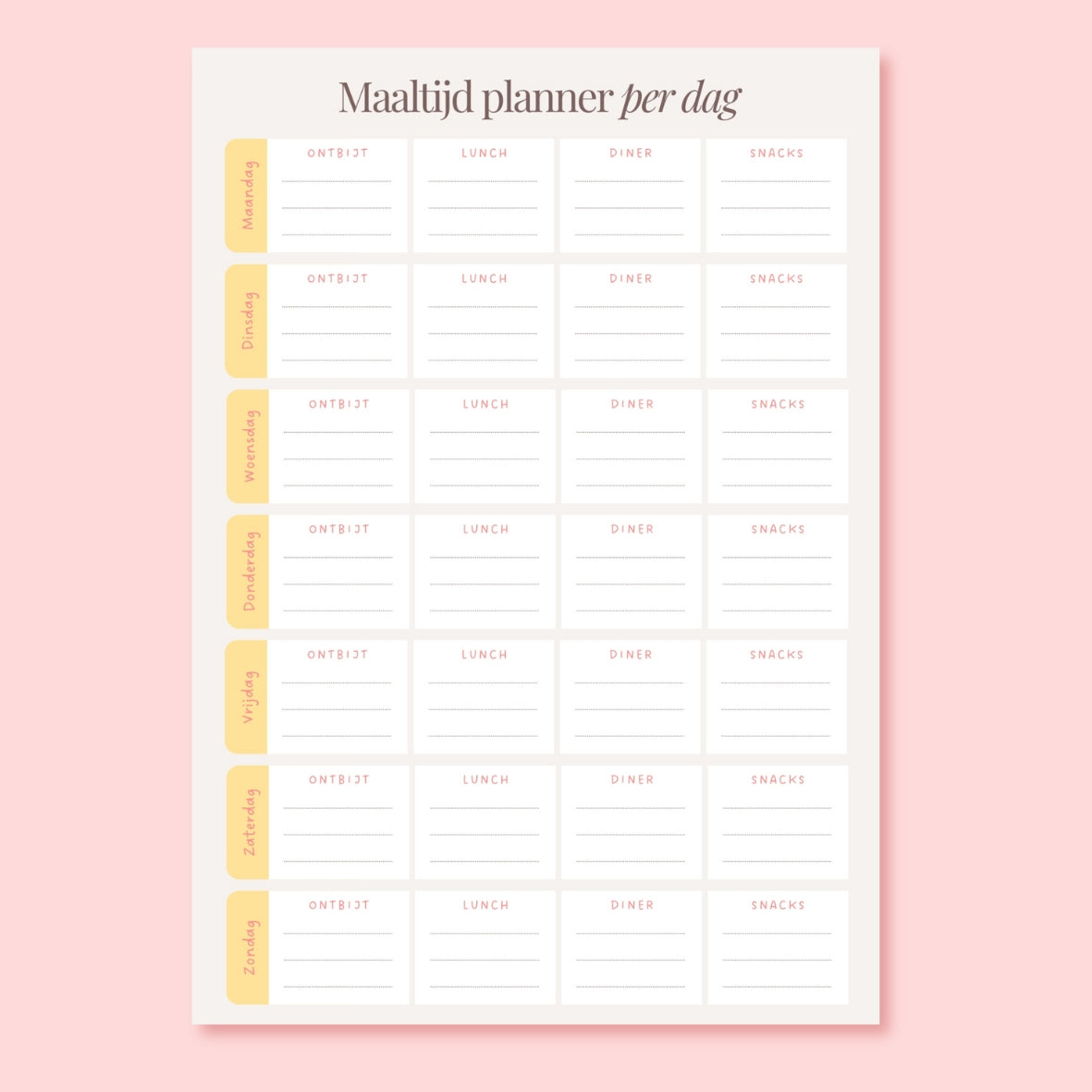 maaltijd planner met dag overzicht pasteltinten