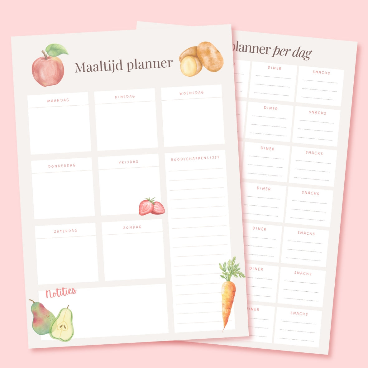 maaltijd planner met dagoverzicht en weekoverzicht pasteltinten