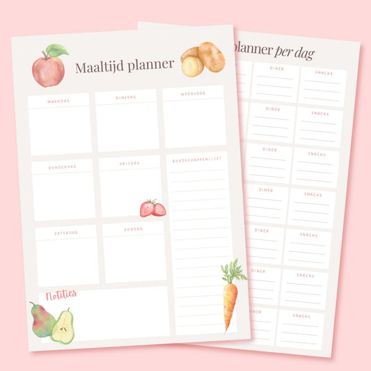 maaltijd planner met dagoverzicht en weekoverzicht pasteltinten