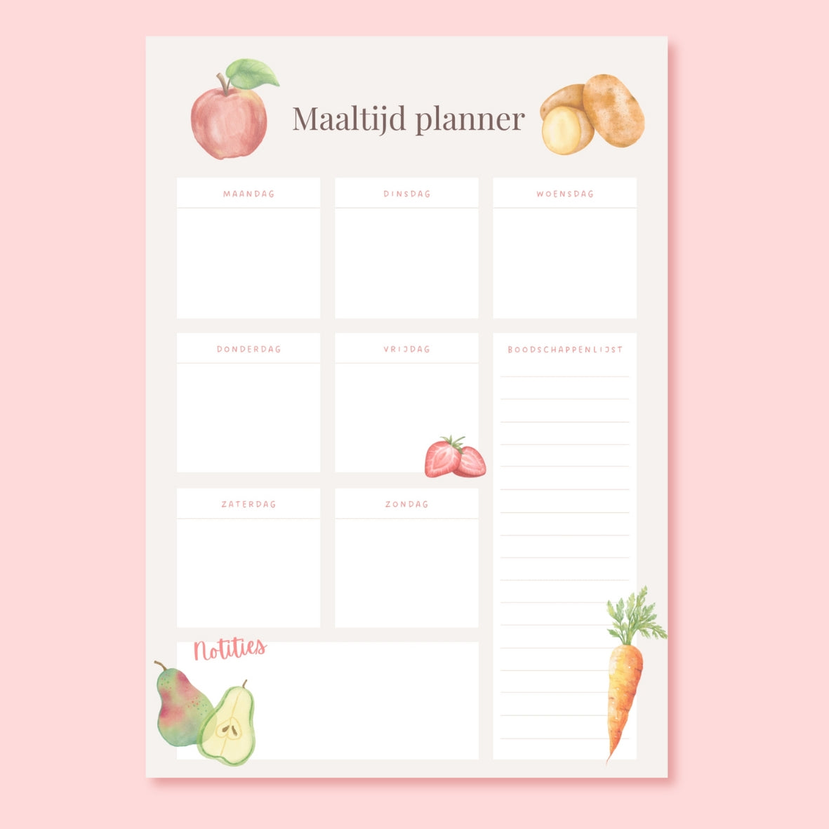maaltijd planner met weekoverzicht pasteltinten