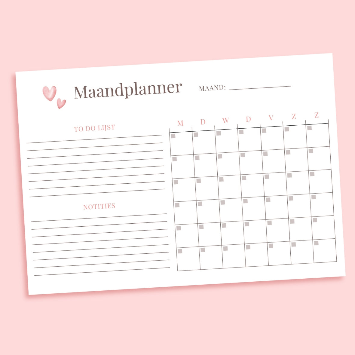 maandplanner digitale download jaar plan liggend
