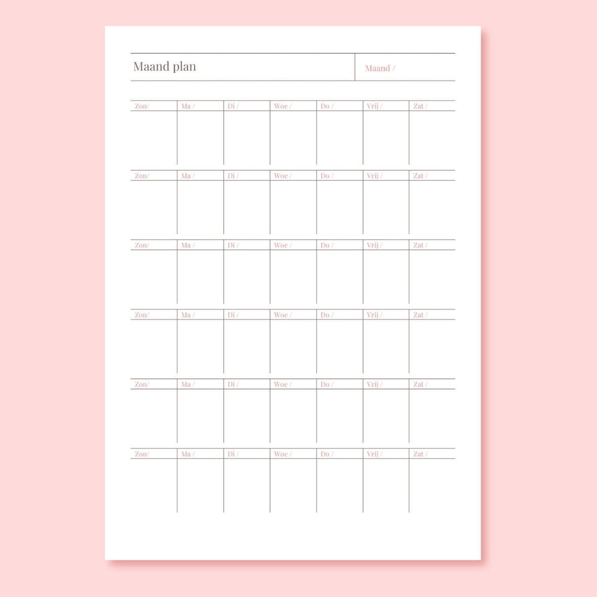 maandplanner digitale download maandoverzicht